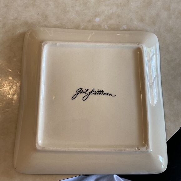 GAIL PITTMAN CHRISTMAS TRIMMINGS SQUARE SALAD PLATE - Two Turtle Doves!! - Picture 9 of 9